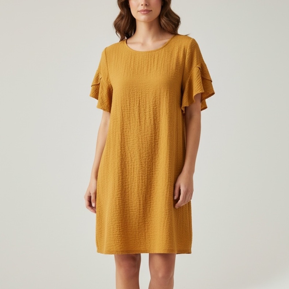 Amaryllis Mustard Yellow Sheath‎ Dress Flutter Sleeve Womens Medium